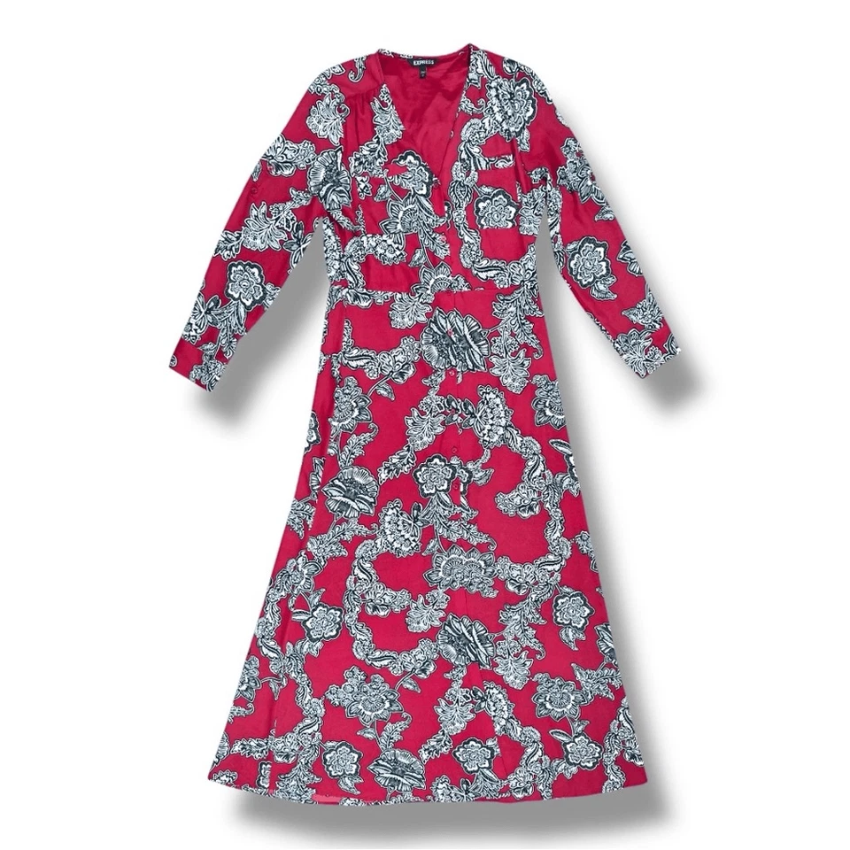 Express красный и черный цветочный макси платье Sz S - Изображение 3 из 4