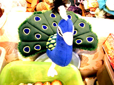LOVERS OF PEACOCKS...15" PLUSH STUFFED COLORFUL W/ GLITZY PEACOCK ANIMAL TOY