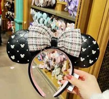 Disney park Authentic Black Tweed  Pearl Minnie Mouse Ear Headband disneyland
