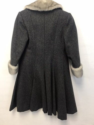 Rothschild Coat Girls 10 Gray Wool Princess Swing Style Fur Collar Roses Button - Picture 2 of 15
