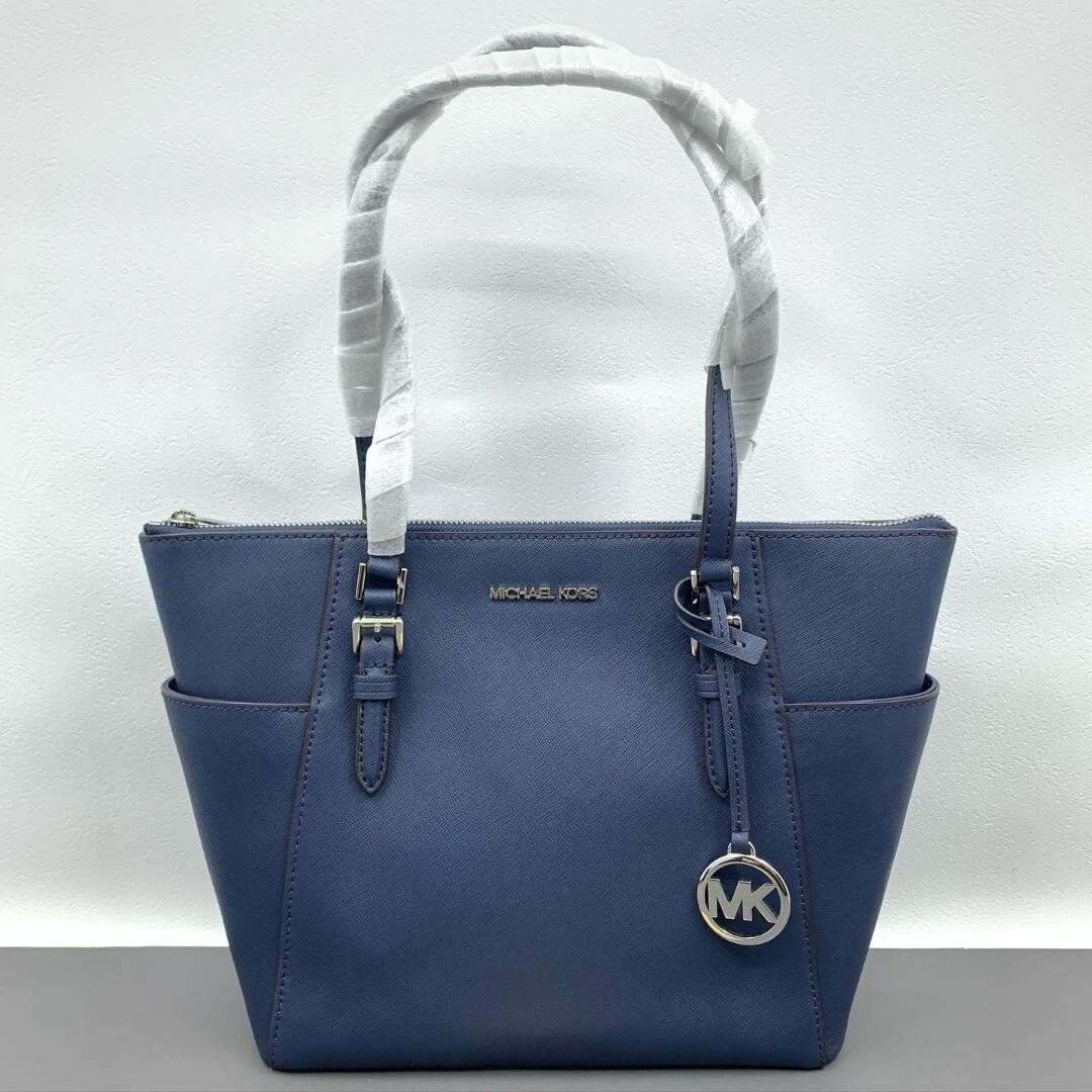 Michael Kors Charlotte Large Logo and Leather Top-Zip Tote Bag