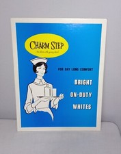 VINTAGE CHARM STEP SHOES CARDBOARD STORE COUNTER DISPLAY SIGN UNUSED NOS