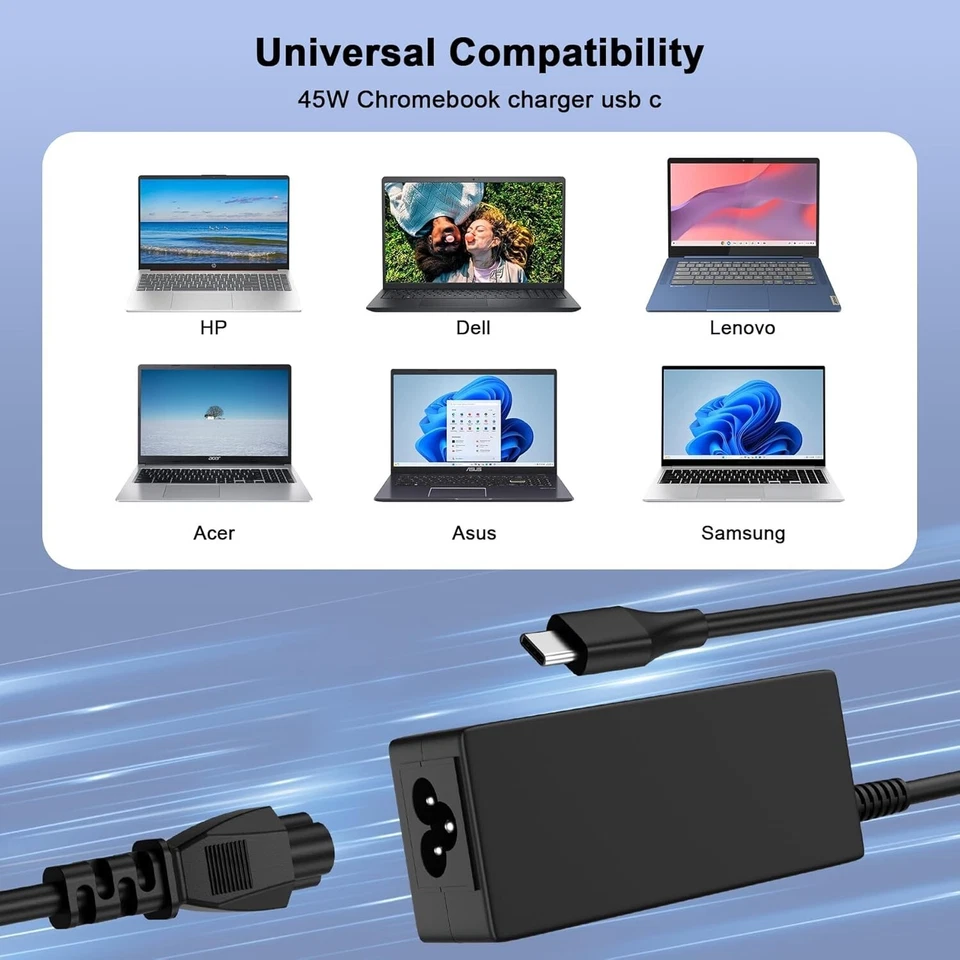 Зарядное устройство подлинное 45 Вт USB C для HP Chromebook X360 14 14A G5 11 11A G8 G7 G6 G1 G2 - Изображение 3 из 4