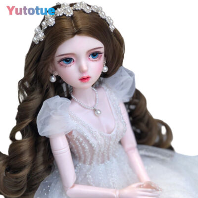 Yutotue 1/3 BJD Doll Toy Long Curly Brown Wigs Lifelike Makeup Princess Dress