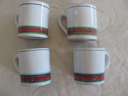 Deruta Pottery Italy Villagio-Multi-Color Geometric- Set of 4 Mugs