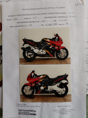 HONDA CBR600F Original 1995 Scheda di Omologazione FMI Sport Pro,Homologation