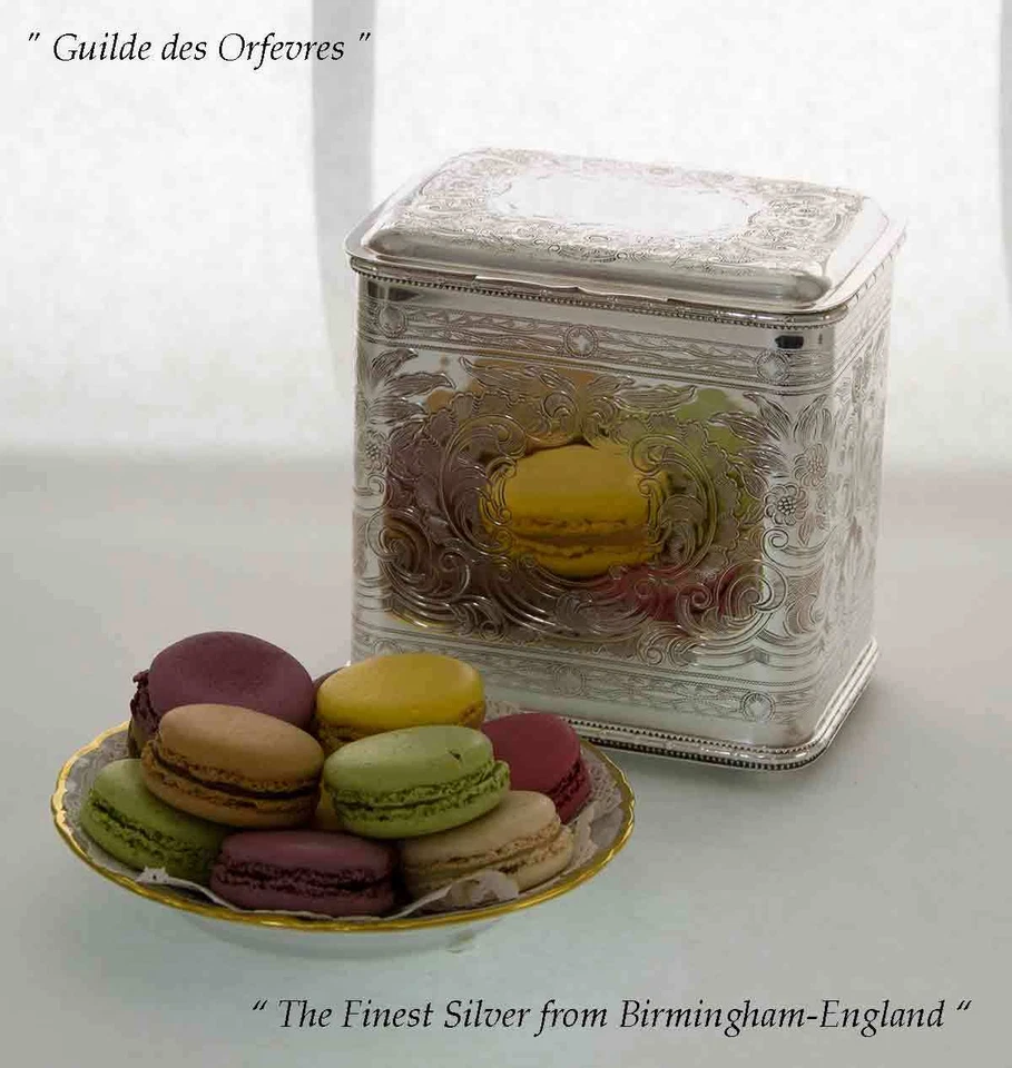 Caja de galletas oblonga plateada, en relieve Foto 3 de 4