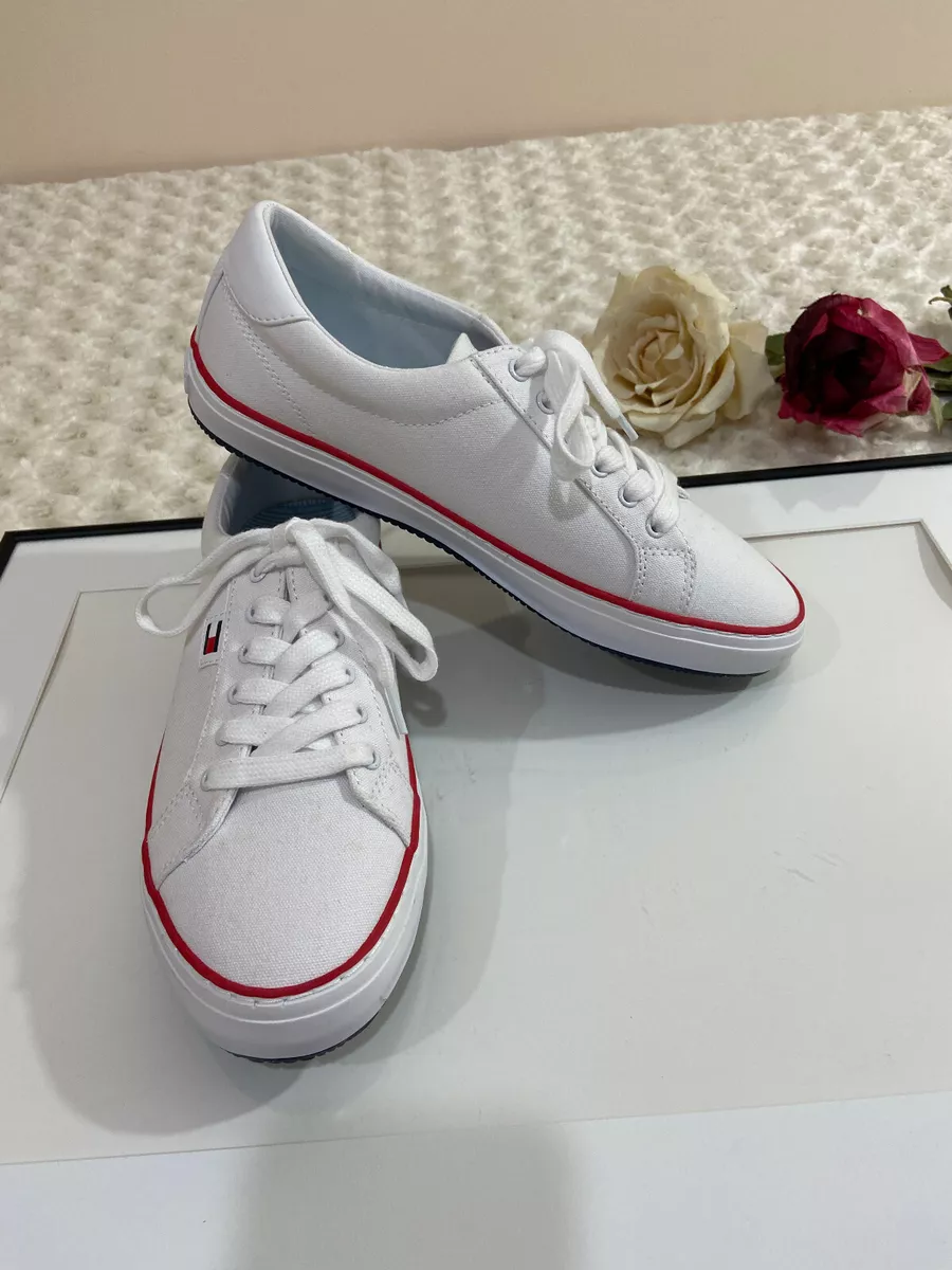 Tommy Women Flat shoes White Red NWOT S 10M Lace Up Canvas Sneakers eBay