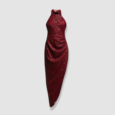 In The Mood For Love Marissa Sequined Asymmetric Ruched Midi Dress, Wine, Women's, S, Cocktail & Party Wedding Guest Dresses Sequined Dresses