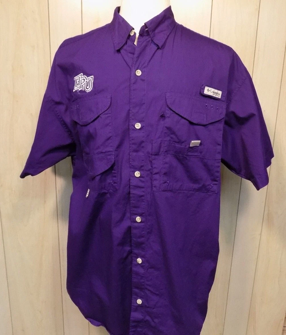 Columbia Men's PFG Fishing Shirt Size L Purple Short Sleeves Vented