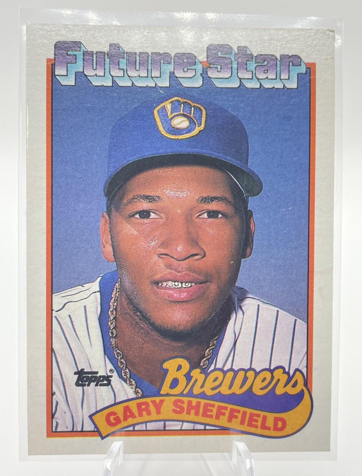 1989 Topps Gary Sheffield RC #343 Milwaukee Brewers (top right corner - ouch)