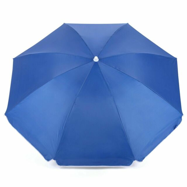 Deluxe Beach Parasol UPF 50+ Garden Picnic Umbrella UV Sun Shade in Blue 1.8m