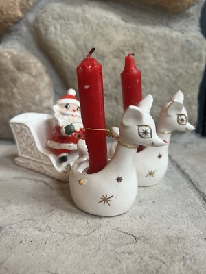 Rare Holt Howard 1960 Santa W/Sleigh & 2 Starburst Reindeer