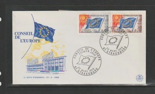 France 1969 SG C11 C15 2v  FDC (Strasbourg) Council of Europe-Flag