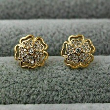 2Ct Round Cut Lab-Created Diamond Flower Stud Earrings 14k Yellow Gold Plated