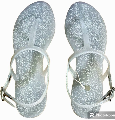 Stuart Weitzman Sandals Silver Glitter Sallie Jelly Slingback MSRP 125 NIB Sz 8 - Picture 1 of 10