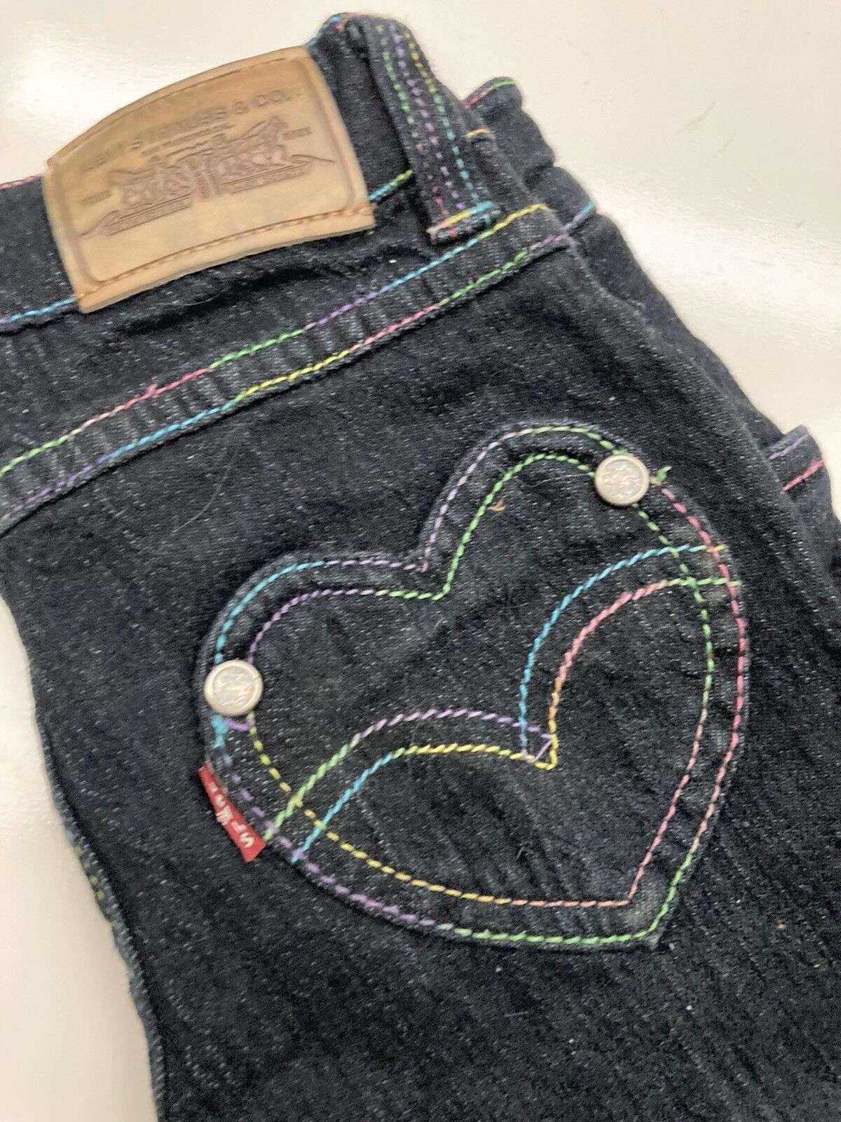 Levis Girls Size 6x Dark Skinny Jeans Heart Pockets Adjust Waist Small  Flare.￼ | eBay