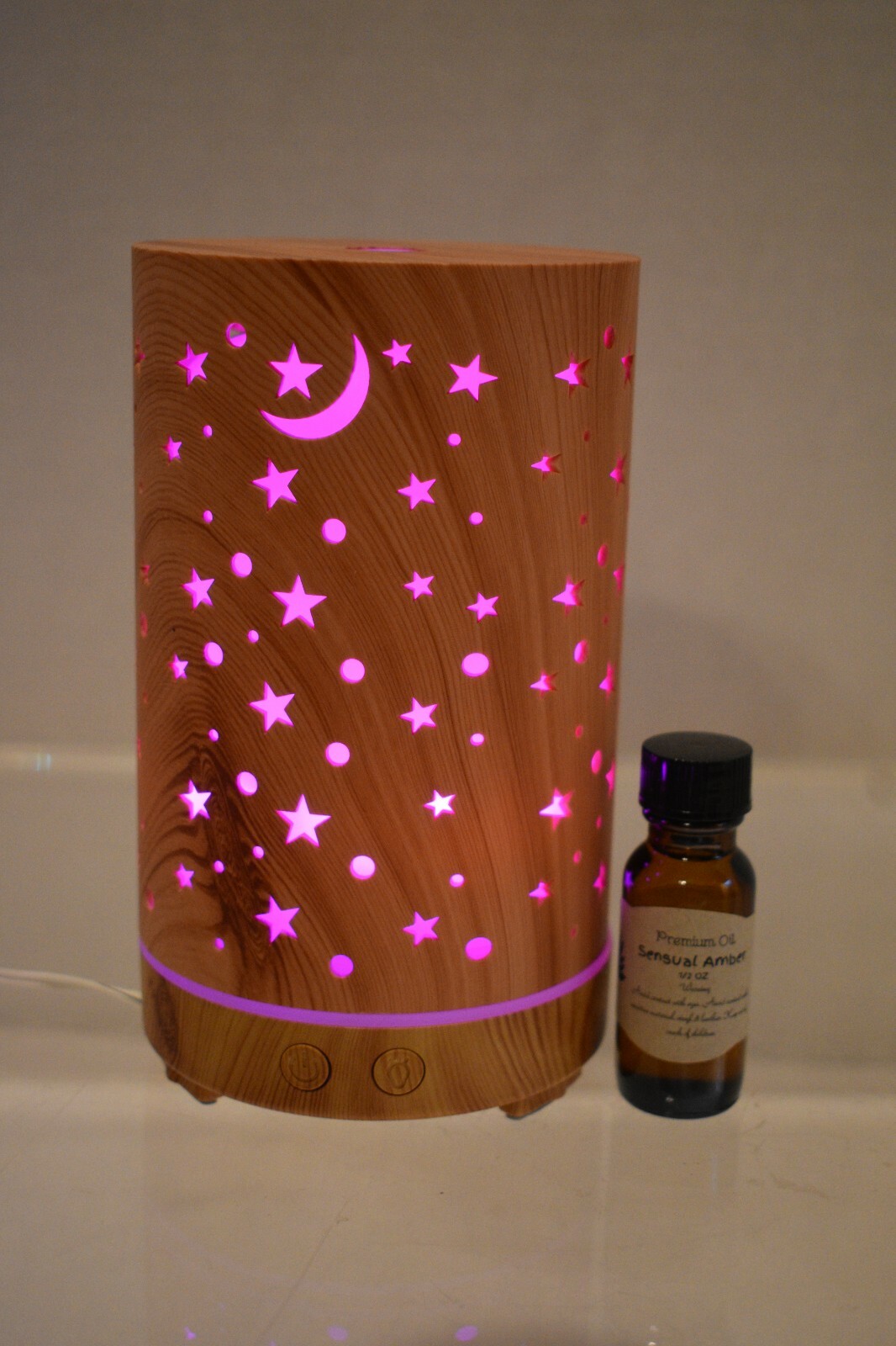 LED Oak Color Stars & Moons Aroma Therapy Scent Ultrasonic Cool Mist Humidifier 