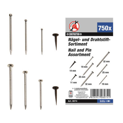 BGS-8074 Nagel-und Drahtstifte-Sortiment 750-tlg.