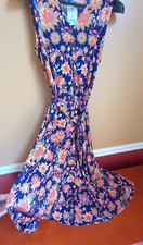 Chaus New York Sleeveless Floral Print Dress, Large, Sleeveless, Belted, V-neck