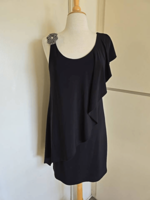Betsy & Adam Rhinestone Drape Jersey Dress Black/Silver cocktail dress.  Pre- own | eBay