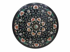 18'' Black Marble Coffee center Sofa Table Top antique Inlay Mosaic round