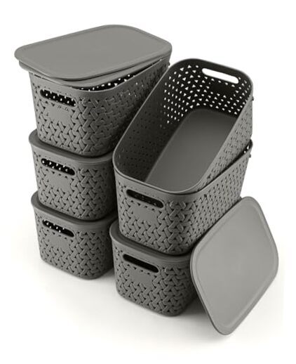 Storage Bins With Lids 6 Quart Stackable Plastic Storage Bins, Durable Storage-image