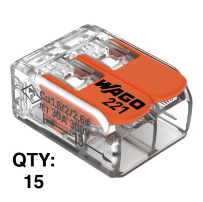 (15) Wago 221-412 LEVER-NUTS 2 Conductor Compact Wire Connectors