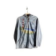 Daffy-dills Vintage Hand Painted Denim Lighthouse Hoodie Women Size Small