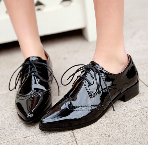 Womens Flats Lace Up Shoes Patent 