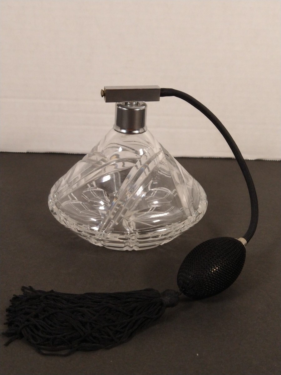 Vintage Art Deco Clear Cut Glass Crystal Perfume Bottle Atomizer Germany