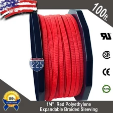 100 FT 1/4" Red Expandable Wire Cable Sleeving Sheathing Braided Loom Tubing US