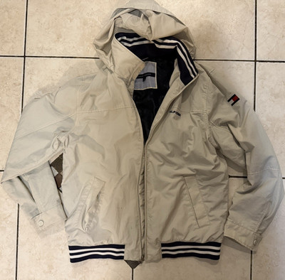 Tommy Hilfiger Men's Beige Hooded Full Zip Windbreaker Jacket Size L