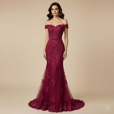 NWT Size 8 Burgundy Dark Red Lace Mermaid Formal Prom Evening Dress XH1063