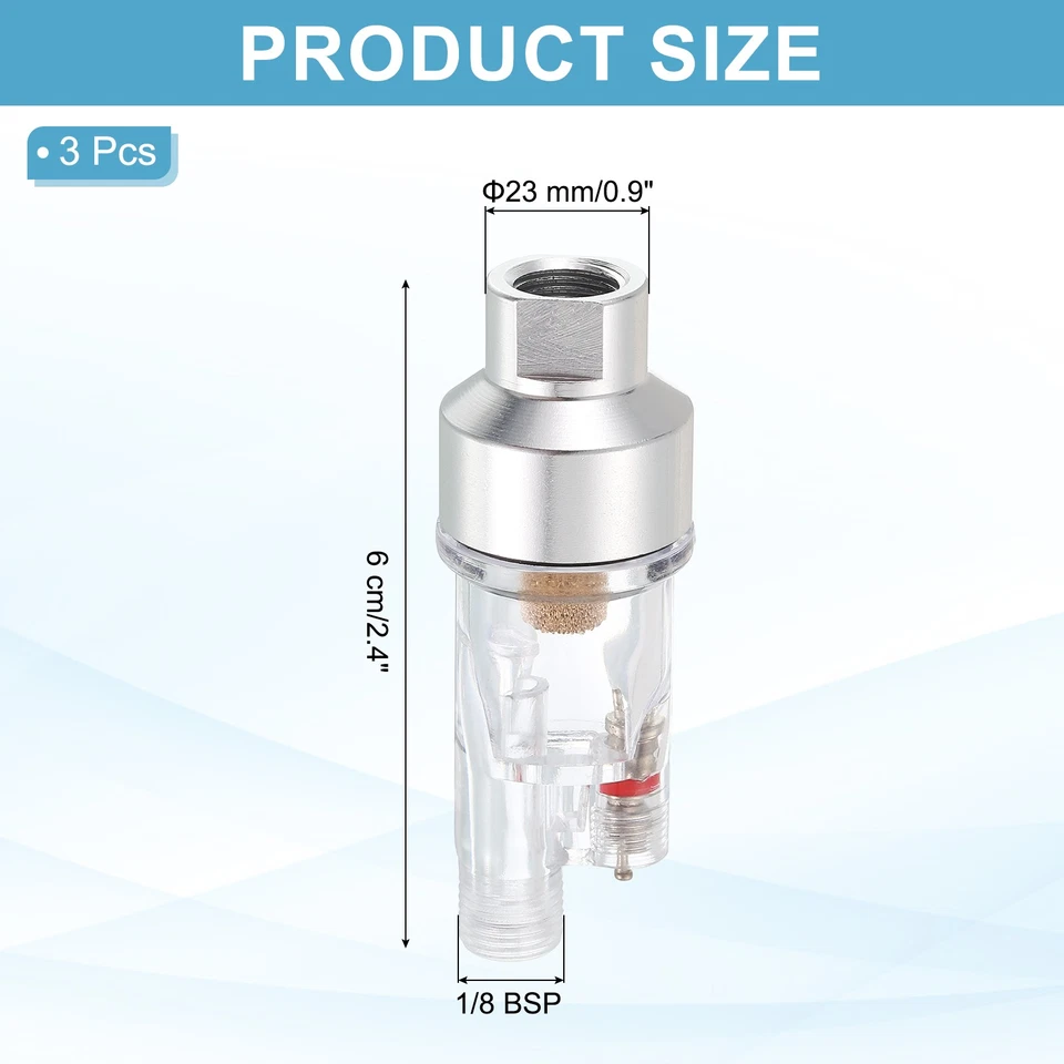 3Pcs Air Brush In-Line Filter, 1/8 BSP Inlet and Outlet Threads Mini Air Filter - Imagem 2 de 4