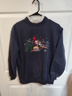 Vintage Women's Small Bobbie Brooks Holiday Winter Sweater Navy With Gray Trim