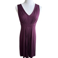 Ann Taylor LOFT Women Plum Purple Sleeveless V-Neck Ruched Pleated Dress XS
