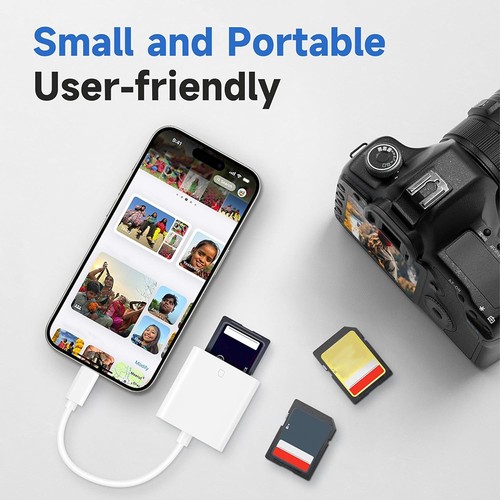 For iPad iPhone 6 6S 7 8 X Xs 11 12 13 14 Pro Max SD Card Adapter Camera Reader - Afbeelding 8 van 9