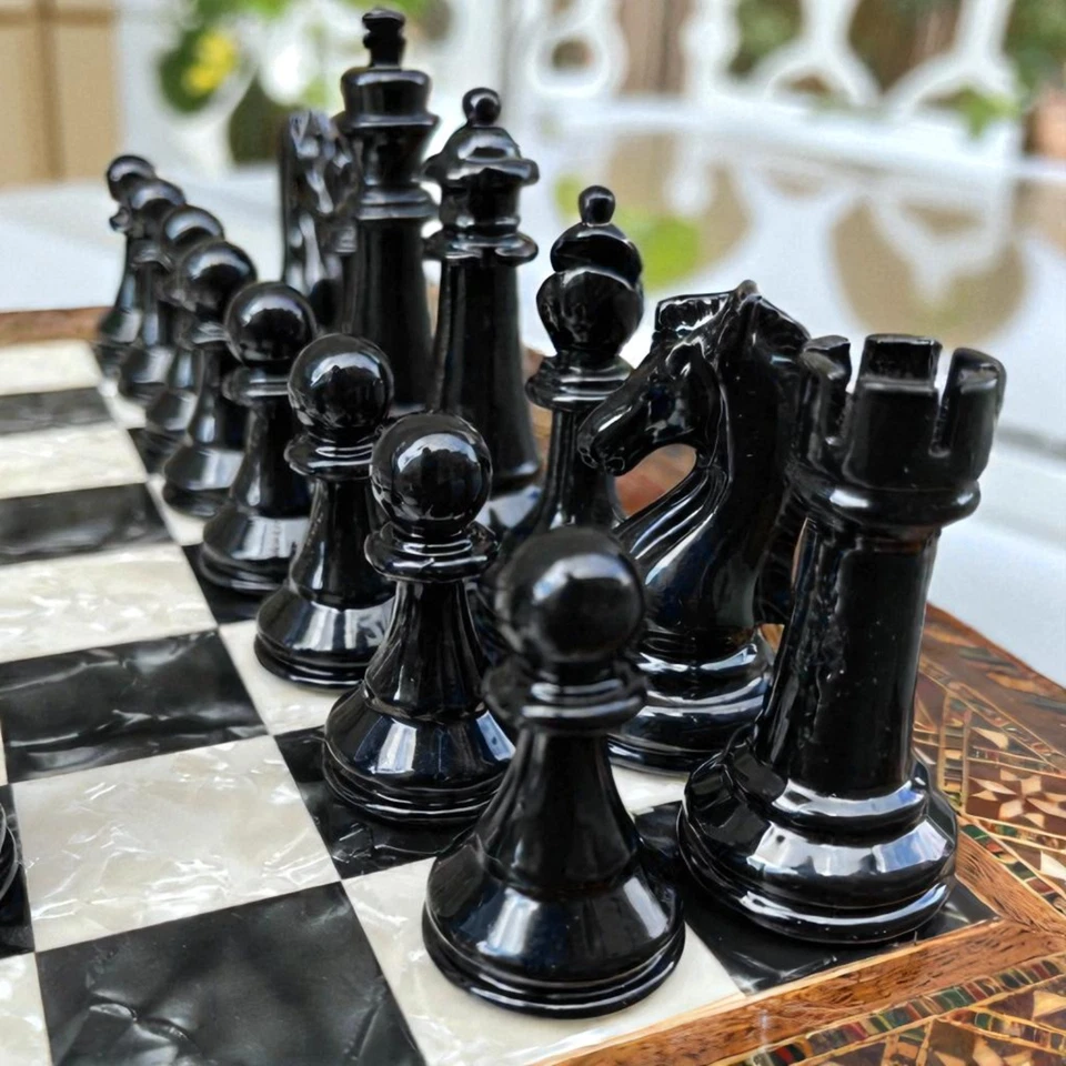Luxury Chess Set Mosaic Inlay Board & Metal Pieces Handmade | Christmas Gift 🎁 - Image 3 of 4