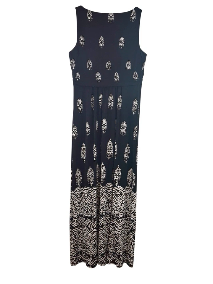 Chaps ladies maxi dress large black white casual day batik print career - Image 2 of 4