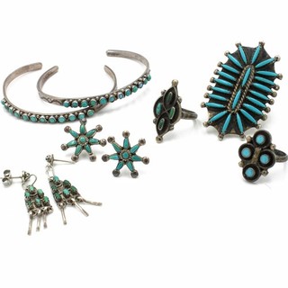 Southwest Sterling Turquoise Petit Point Bracelet Earring Ring Lot of 7 #S5470 3
