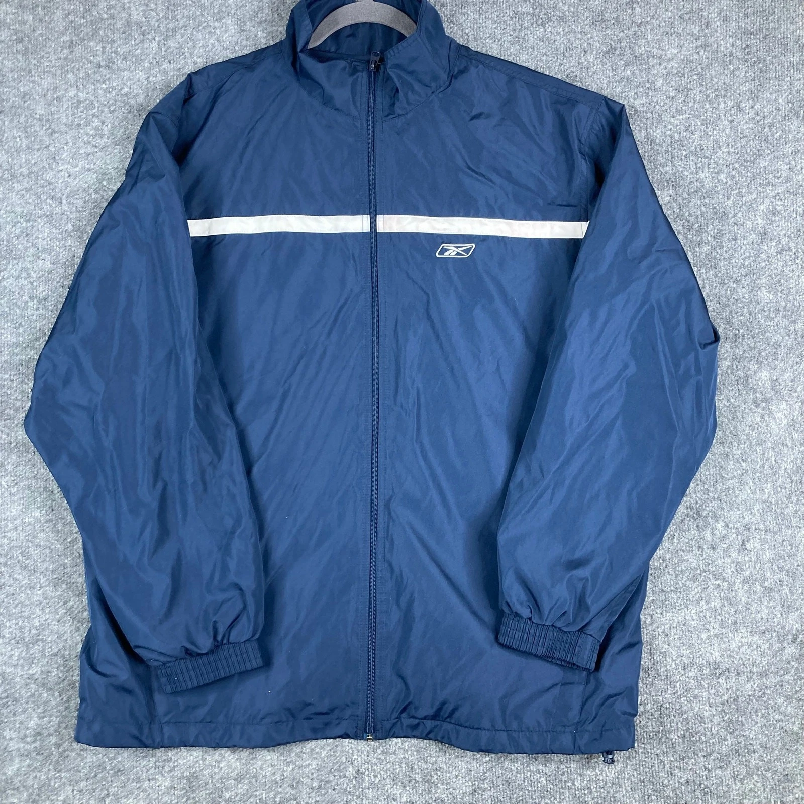 Reebok Windbreaker Jacket Mens XL Navy Blue Full Zip Lightweight Track Coat