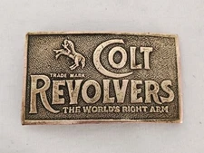 Vintage Bergamot Brass Works Colt Revolvers Worlds Right Arm Brass Belt Buckle
