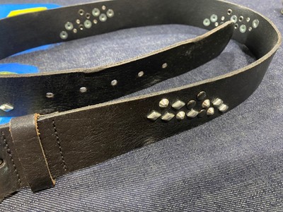 HTC Black Leather Studded Belt Brass Buckle Vintage Western  display picture 1