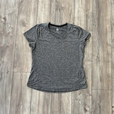 RBX Active Womens Large Grey Space Dye V-Neck Short Sleeve Workout Tee Shirt