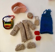 Vintage Hand Knit Crochet Doll Clothing Dress Coat Lot Barbie Handmade