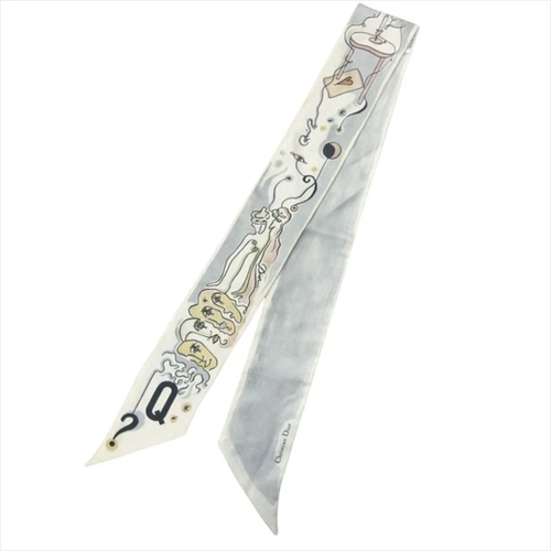 Christian Dior Initial "Q" Mitza Bandeau Foulard Ruban Étroit Motif Total Occasion