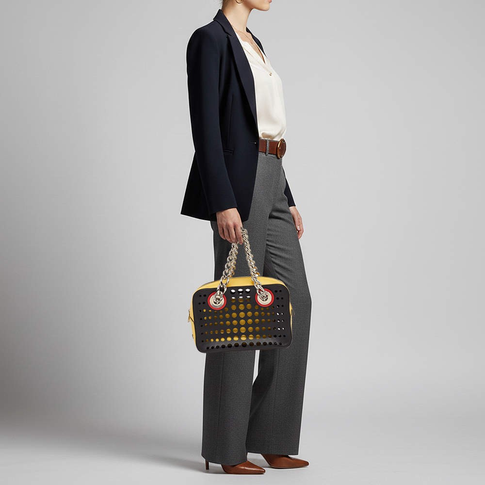 Prada City Fori Multicolor Leather Perforated Chain Shoulder Bag