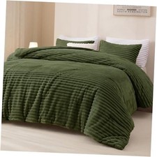 Fleece King Comforter Set, 3 Pieces Comforter Set King 104"x90" Olive Green