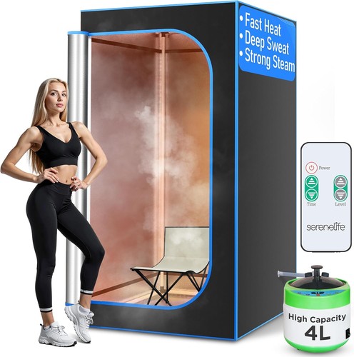 SereneLife SLISAU35BK Portable Steam Home Sauna with Foldable Chair - Black